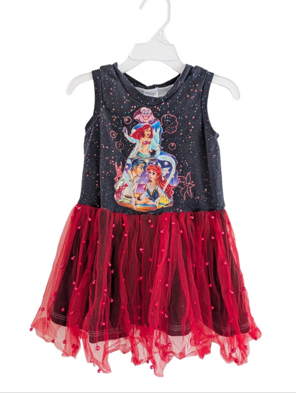 Little Mermaid Arial Girls Size 3T Tulle Beaded Party Dress Red Black Handmade